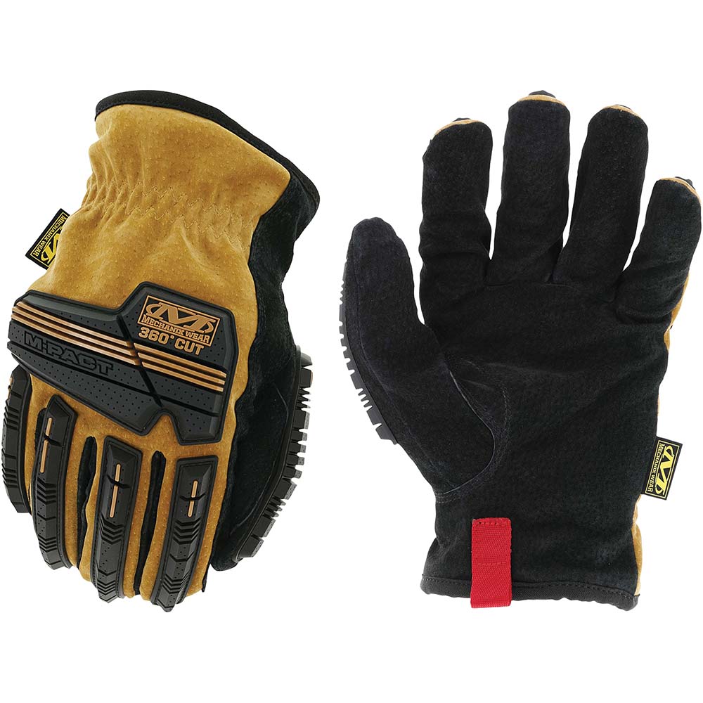 Cut & Puncture-Resistant Gloves: Mechanix Wear LDMPLT-X75, Size X-Large, ANSI Cut A4, ANSI Puncture 3, Leather Lined, Leather - Black & Brown, Padded Palm Grip, Pair,       ANSI Abrasion 0