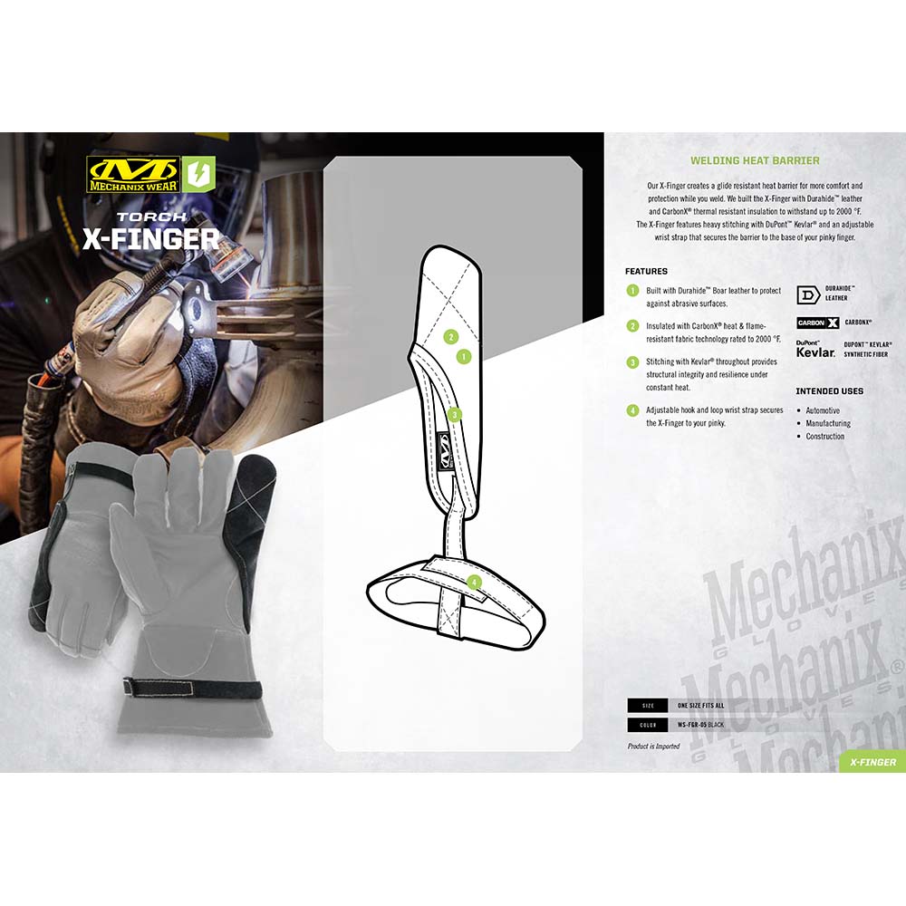 Mechanix Wear HeatResistant Barrier & Welding Finger Black, CarbonX