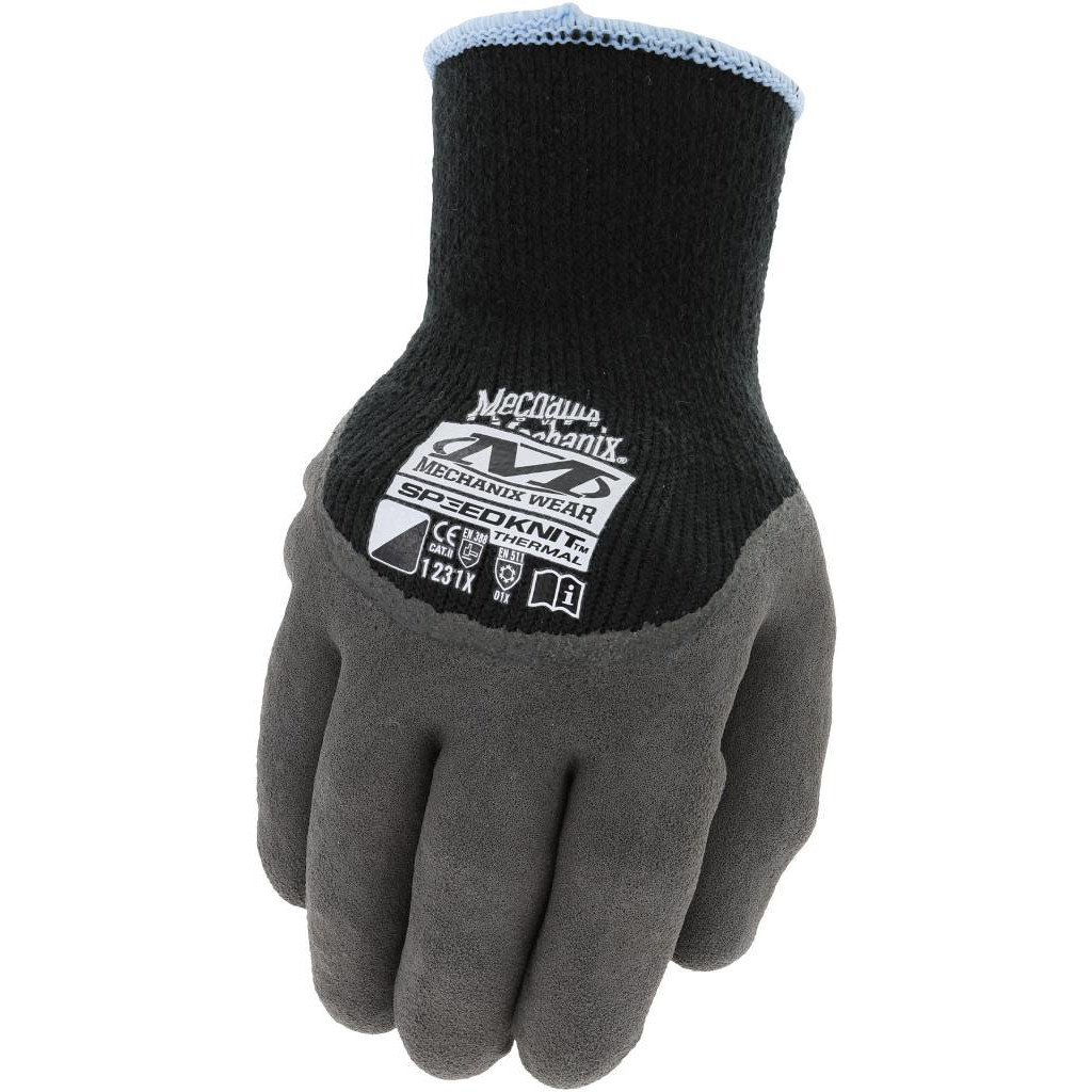 Mechanix Wear Work Gloves: Mechanix Wear S4BB-05, Size Large, Acrylic, Latex-Coated, Sandy Grip, General Purpose - Fleece-Lined, Black & Gray, Pair
