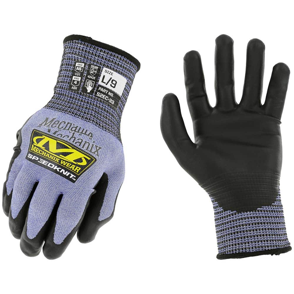 Mechanix Wear Cut-Resistant Gloves: Size Large, ANSI Cut A5, Urethane, Series S2EC-33 - Blue & Black, Palm & Fingertips Coated, HPPE Blend Lined
