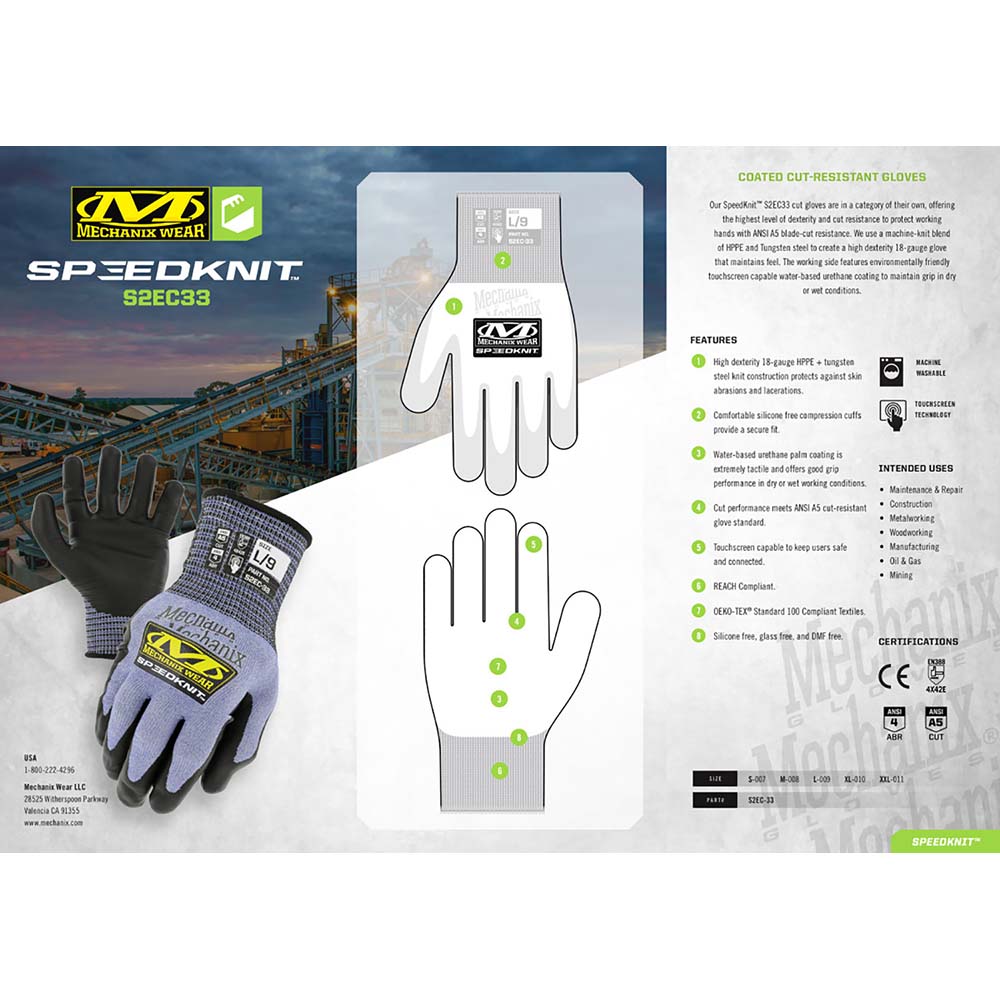 Mechanix Wear CutResistant Gloves Mechanix Wear S2EC33, Size Small