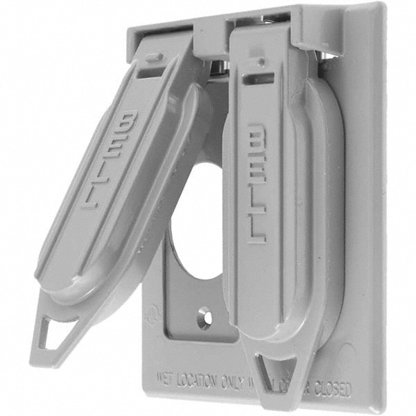 Hubbell Wiring Device-Kellems RW51380 Weatherproof Box Covers; Housing Material: Zinc ; Recommended Environment: Wet Locations ; Housing Color: Gray ; Overall Length (Decimal Inch): 4.5400 ; Overall Height (Inch): 0.7700 ; Hole Diameter (Decimal Inch): 1.4000 