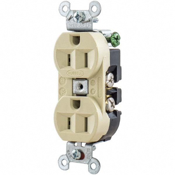 Straight Blade Duplex Receptacle: NEMA 5-15R, 15 Amps, Self-Grounding