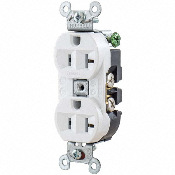 Straight Blade Duplex Receptacle: NEMA 5-20R, 20 Amps, Self-Grounding - Industrial, White