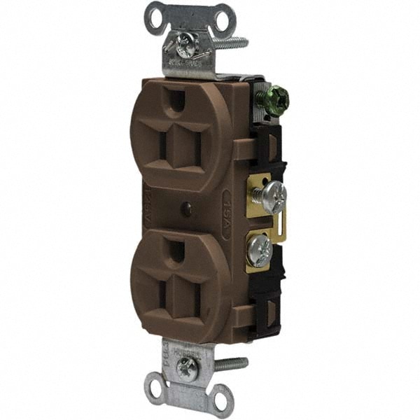 Straight Blade Duplex Receptacle: NEMA 5-15R, 15 Amps, Self-Grounding