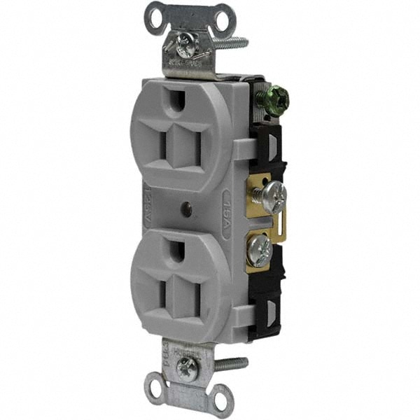 Straight Blade Duplex Receptacle: NEMA 5-15R, 15 Amps, Self-Grounding