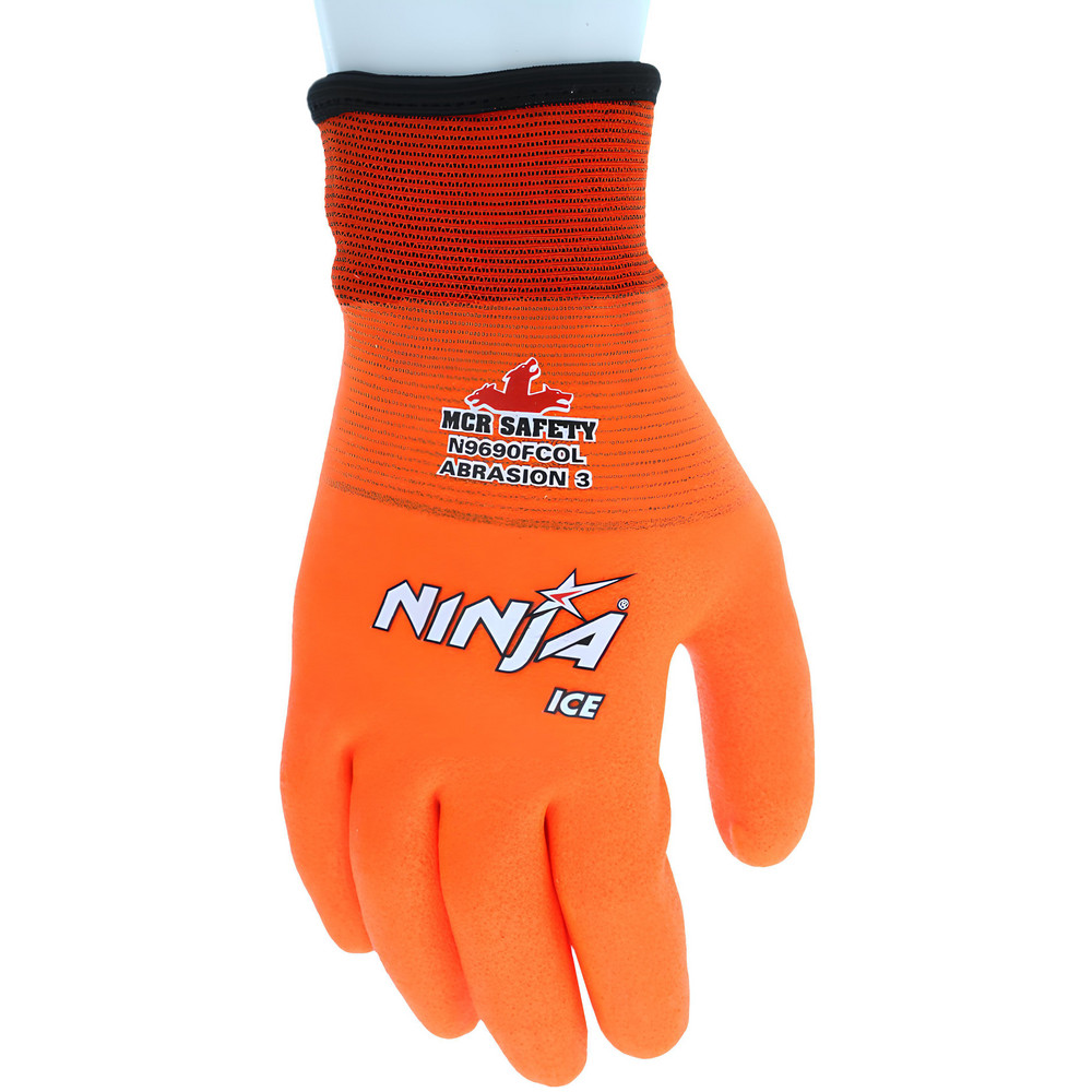 Cut, Puncture & Abrasion-Resistant Gloves: Ninja® Ice N9690FCO, Cut A3, Puncture 2, Abrasion 3, 15 ga, Size Large - Terrycloth, HPT-Coated, Full Coating, Rough Grip, Orange on Orange Pair