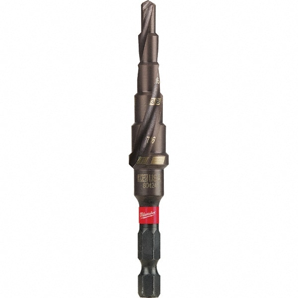 Milwaukee Tool 48-89-9242 Step Drill Bits: 1/8" to 1/2" Hole Dia, 1/4" Shank Dia, Steel, 6 Hole Sizes Image