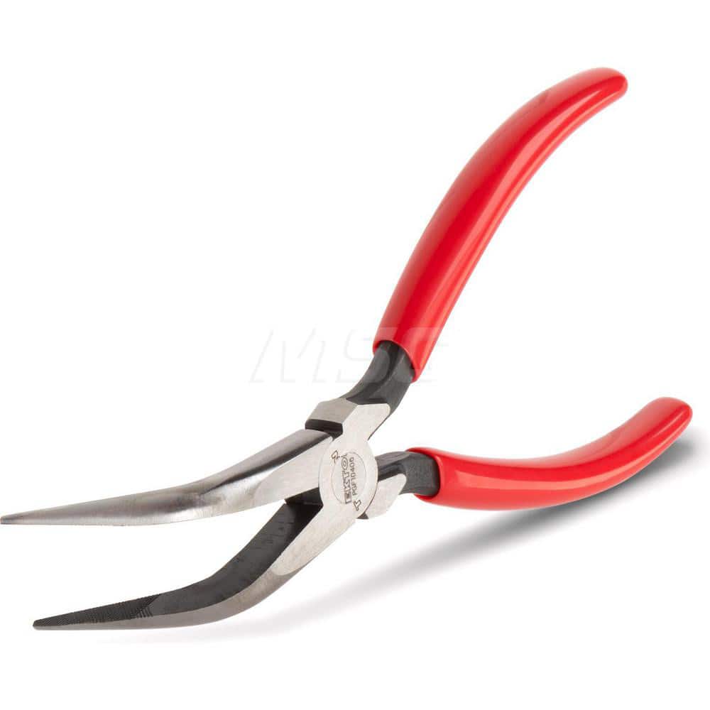 High Carbon Steel Bent Needle Nose Pliers, Long Reach 45 Degree Angle,  Serrated Jaw, with Rubber Handle, Red, 27.8x6.2x2.4cm