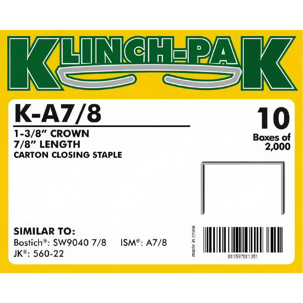 Construction Staple: 7/8" Leg Length, Wide Crown - Chisel Point, Steel