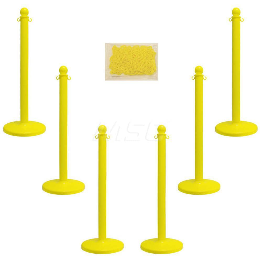 Pedestrian Barrier Kits; Chain Material: Plastic ; Post Material: Plastic ; Surface Pattern: Solid Color ; Chain Color: Yellow ; Post Color: Yellow ; Chain Trade Size: 8