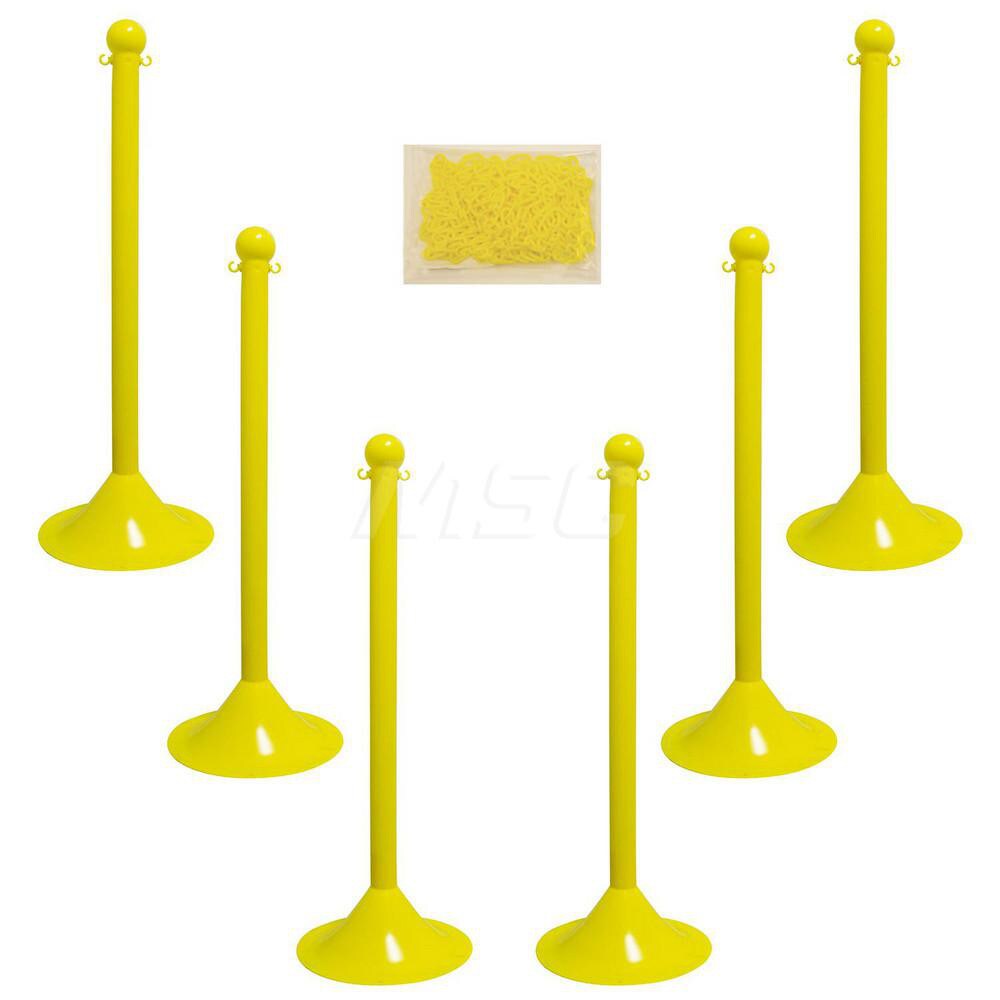 Pedestrian Barrier Kits; Chain Material: Plastic ; Post Material: Plastic ; Surface Pattern: Solid Color ; Chain Color: Yellow ; Post Color: Yellow ; Chain Trade Size: 8