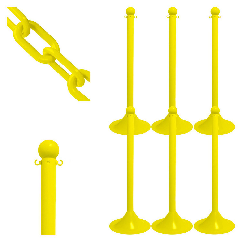 PRO-SAFE Light Duty Stanchion & Chain Kit, Yellow, 6/pk | Part #STN-KIT7-YLW-B