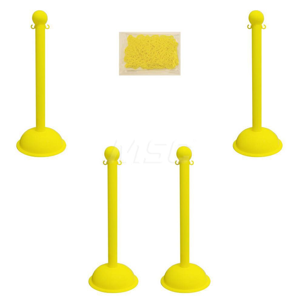 Pedestrian Barrier Kits; Chain Material: Plastic ; Post Material: Plastic ; Surface Pattern: Solid Color ; Chain Color: Yellow ; Post Color: Yellow ; Includes: 4 Stanchions; 1 Chain