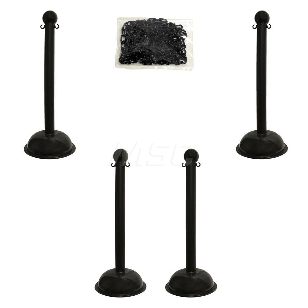 Pedestrian Barrier Kits; Chain Material: Plastic ; Post Material: Plastic ; Surface Pattern: Solid Color ; Chain Color: Black ; Post Color: Black ; Includes: 4 Stanchions; 1 Chain