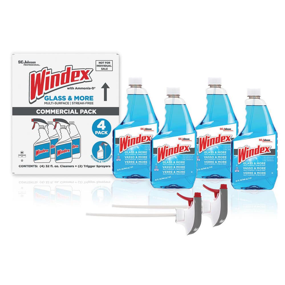Windex Glass & More, Multi-Surface, Streak-Free Commercial, 4 Piece Set, Capped Bottles, 2 Triggers, 32oz