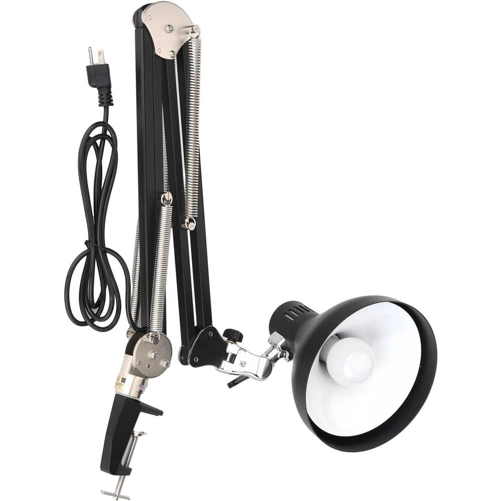 Task Light: Incandescent & LED, 42" Reach, Swing Arm, Table Edge Clamp, Black