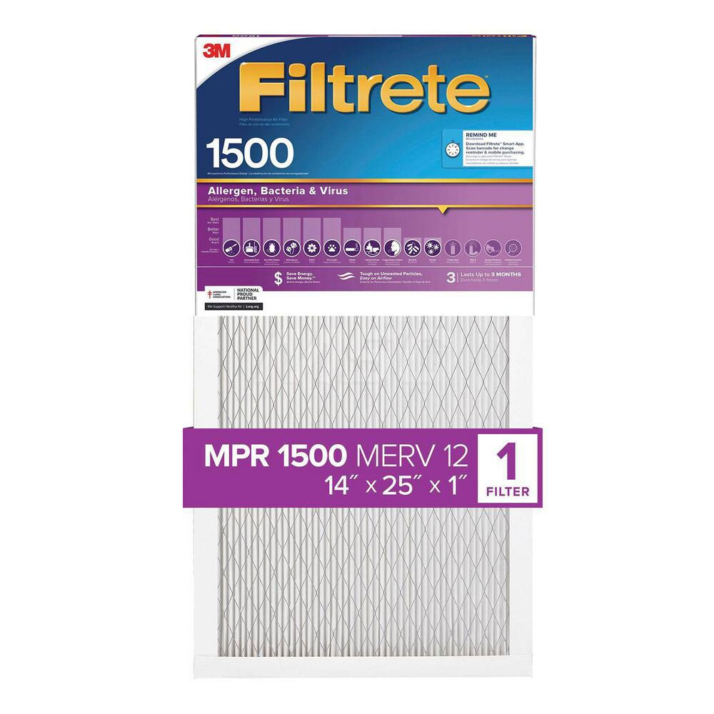 Pleated Air Filter: 14 x 25 x 1", MERV 12, 90% Efficiency