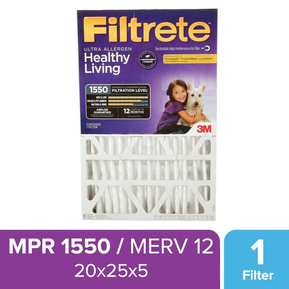 Pleated Air Filter: 20 x 25 x 1", MERV 12, 55% Efficiency