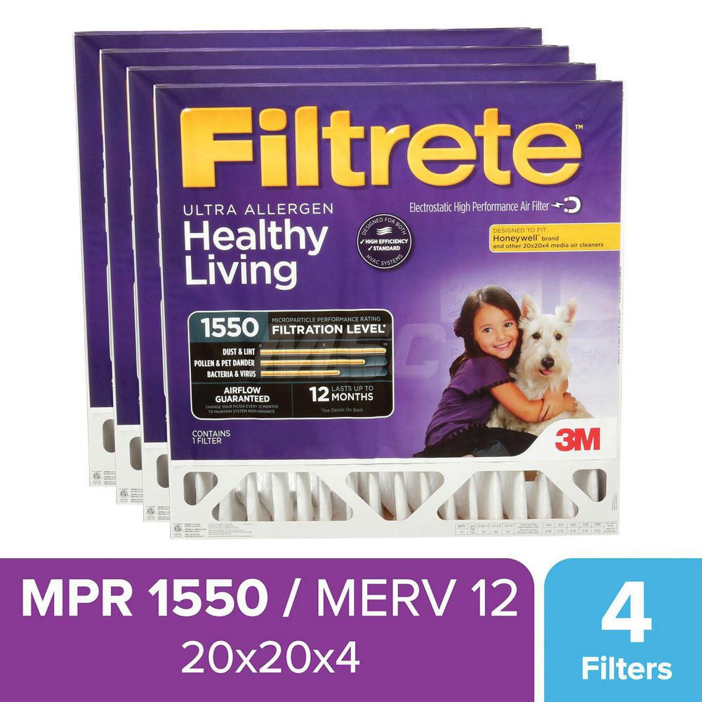 Pleated Air Filter: 20 x 20 x 4", MERV 12, 55% Efficiency