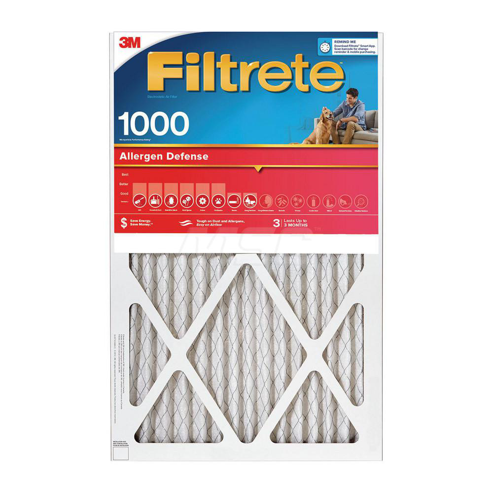 Pleated Air Filter: Electrostatic, MERV 11, Polypropylene, 88% Efficient, 16" High, 25" Wide, 1" Deep