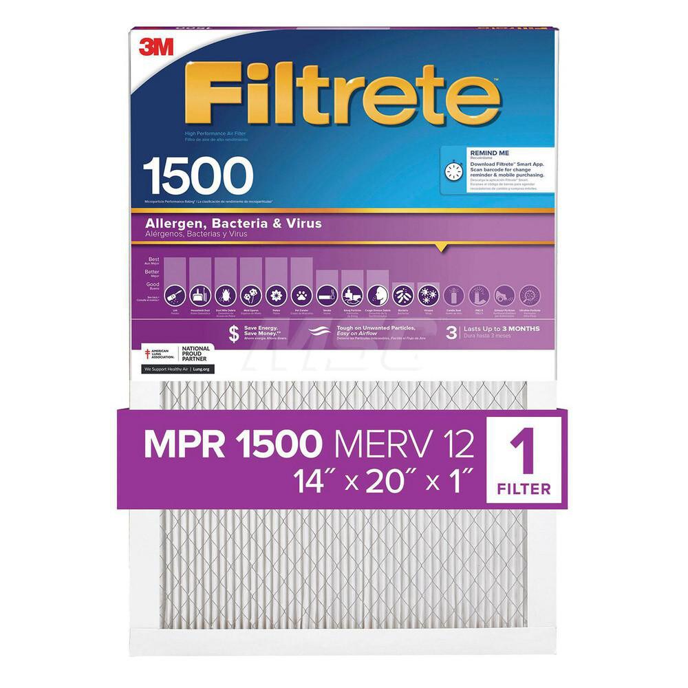 Pleated Air Filter: 14 x 20 x 1", MERV 12, 90% Efficiency