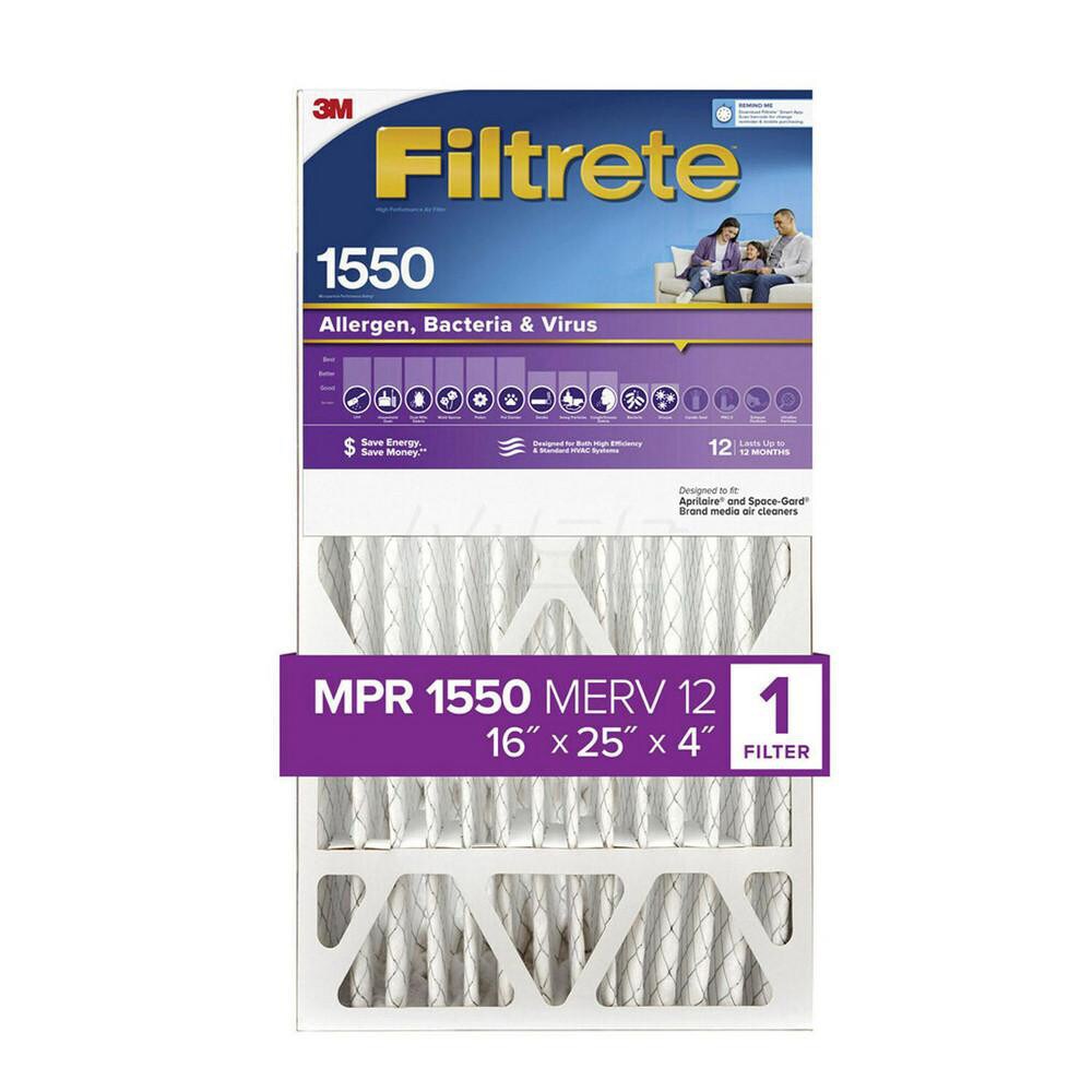 Pleated Air Filter: 16 x 20 x 1", MERV 12, 55% Efficiency