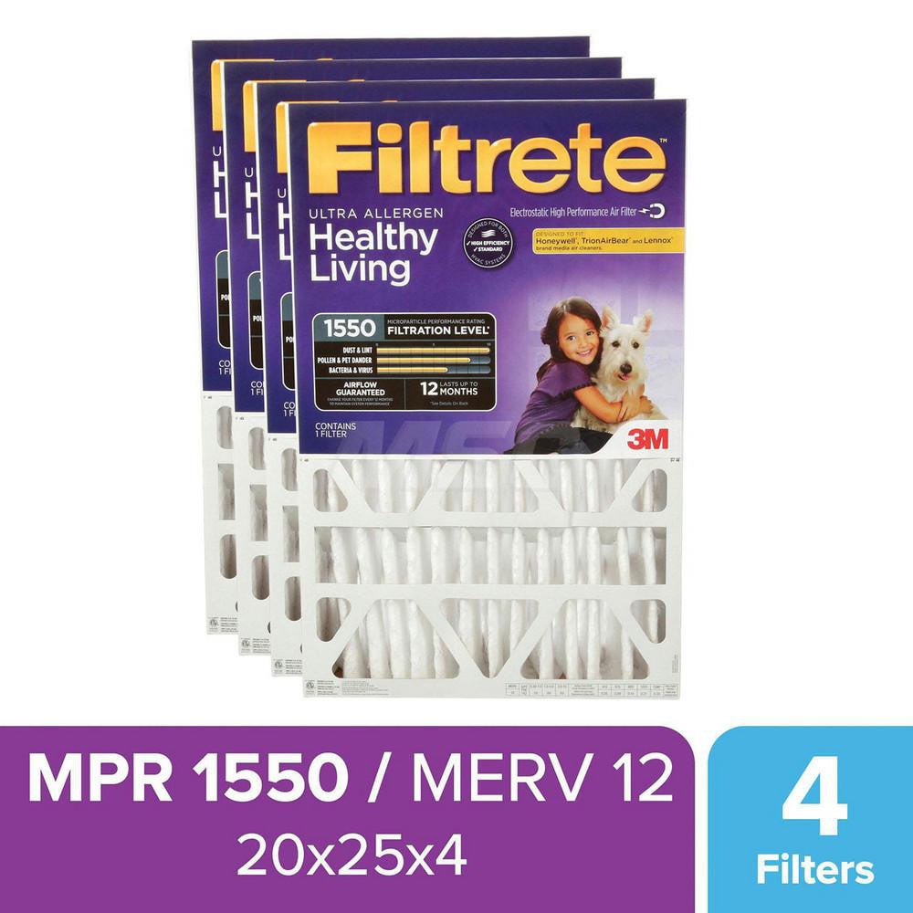 Pleated Air Filter: 20 x 25 x 4", MERV 12, 55% Efficiency