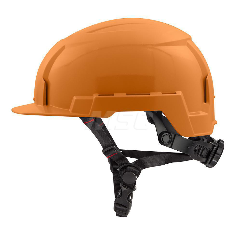 Hard Hat: Impact Resistant, Front Brim, Class E, 4-Point Suspension - Orange, Polyethylene