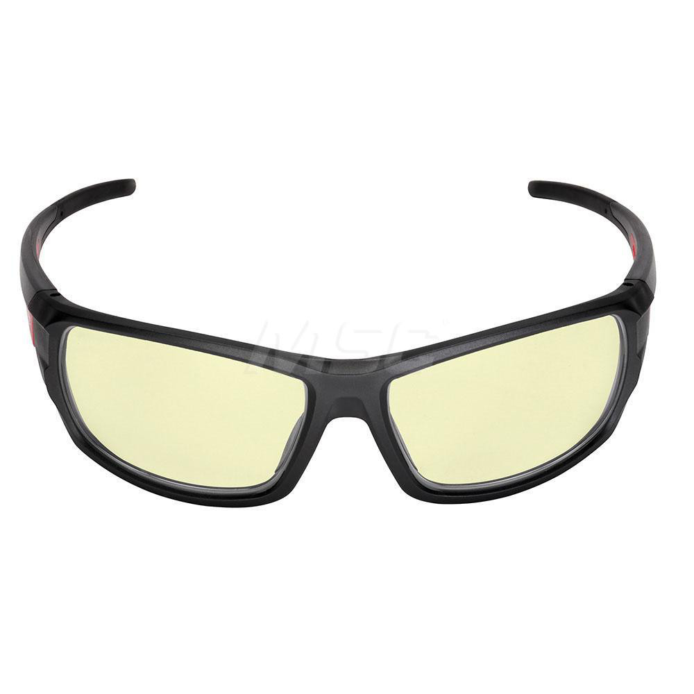 Safety Glasses: Anti-Fog & Scratch-Resistant, Plastic, Yellow Lenses, Full-Framed - Black Frame, Non-Adjustable Temples, Series 48-73-212, ANSI Z87.1+