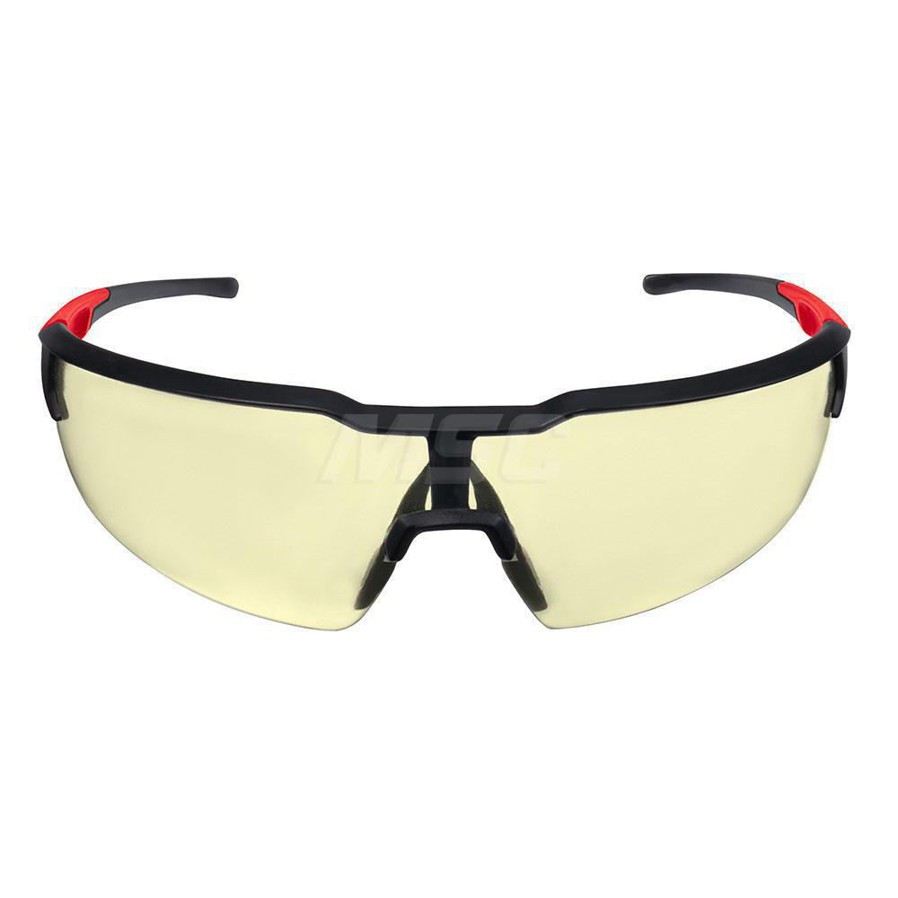Safety Glasses: Anti-Fog & Scratch-Resistant, Plastic, Yellow Lenses, Half-Framed - Black Frame, Non-Adjustable Temples, Series 48-73-210, ANSI Z87.1+