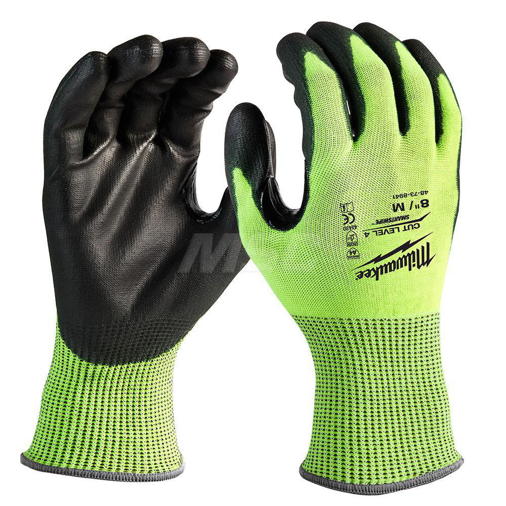 Cut-Resistant Gloves: Milwaukee 48-73, Cut A4, Puncture 0, Abrasion 0, 13 ga, Size Medium, 9-3/4" Long - Nylon, Nitrile-Coated, Palm & Fingers Coating, Rough Grip, Black on Yellow Pair