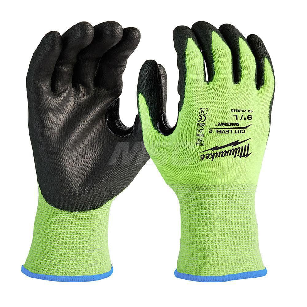 Milwaukee Tool | Milwaukee Cut, Puncture & Abrasive-Resistant Gloves: Size L, ANSI Cut A2, ANSI Puncture 0, Nitrile, Polyurethane - High-Visibility