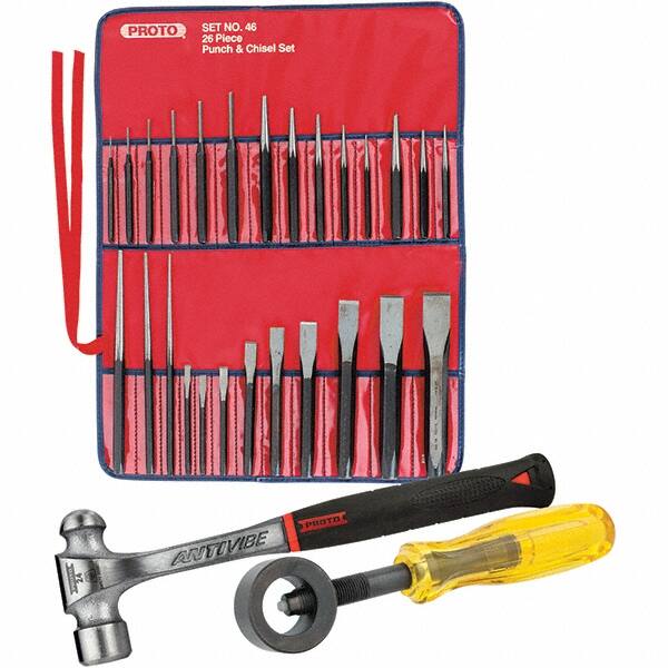 Chisel & Punch Sets; Type: Punch & Chisel Set ; Number of Pieces: 26 ; Style: Cold ; Set Contents: Cold Chisels & Punches ; Punch Size Range (Inch): 3/8 - 1/4 ; Chisel Size Range (Inch): 1/4 - 7/8