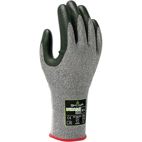 SHOWA® Cut, Puncture & Abrasive-Resistant Gloves: Size L, ANSI Cut A3, ANSI Puncture 2, Nitrile, ATA & HPPE Blend - Gray, Palm & Fingers Coated