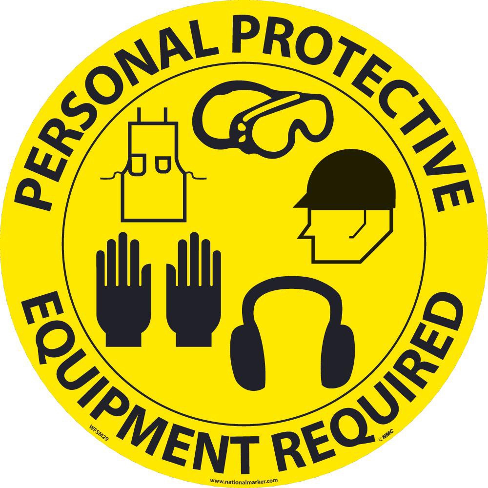 Accident Prevention Adhesive Backed Floor Sign: Round, ''Personal Protective Equipment Required''