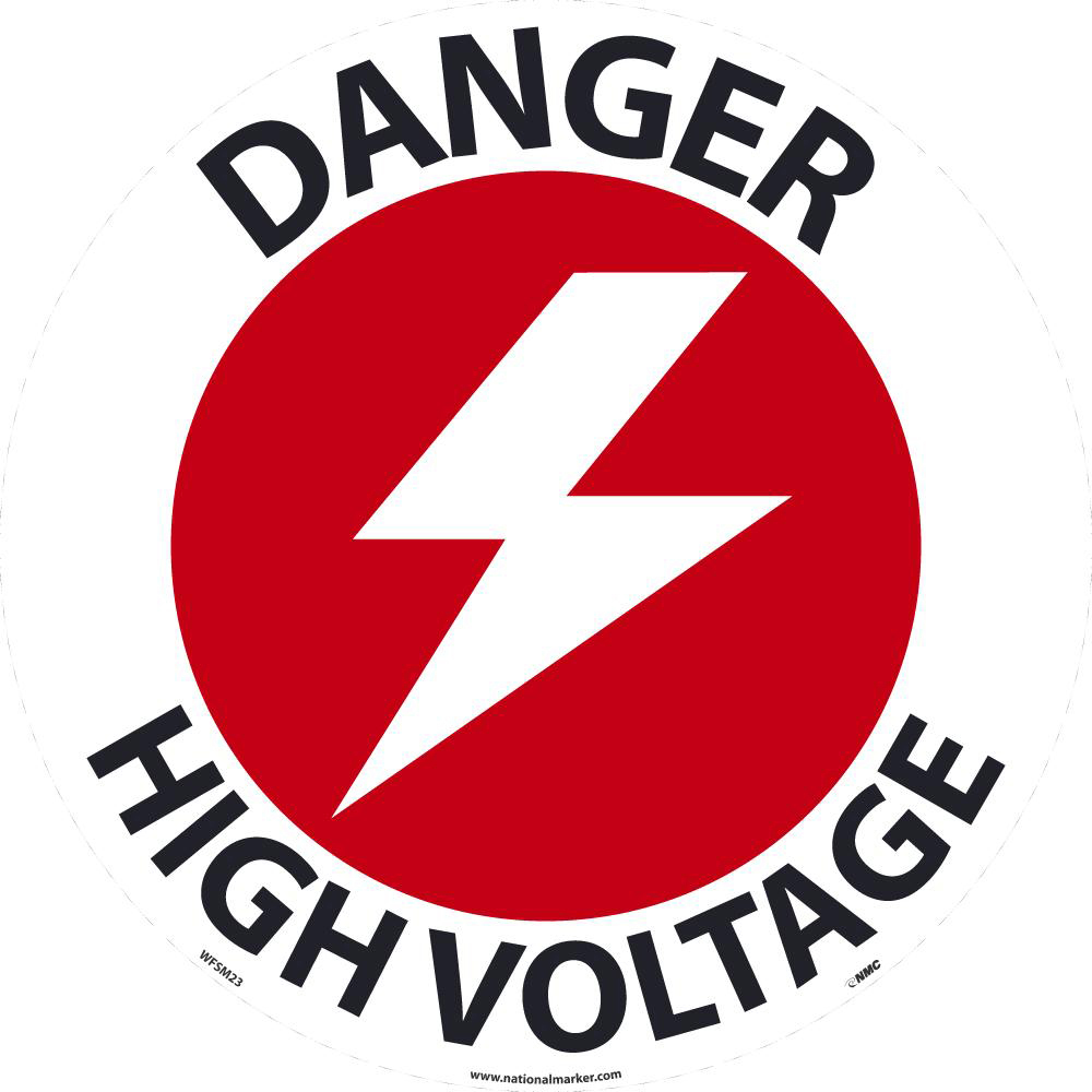 Accident Prevention Adhesive Backed Floor Sign: Round, ''Danger High Voltage''