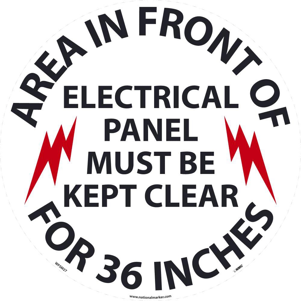Accident Prevention Adhesive Backed Floor Sign: Round, ''Area In Front Of Electrical Panel Must Be Kept Clear for 36 Inches''