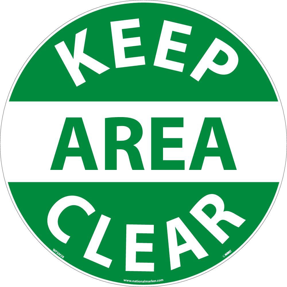 Accident Prevention Adhesive Backed Floor Sign: Round, ''Keep Area Clear''