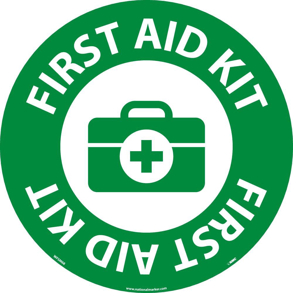 AccuformNMC - First Aid Adhesive Backed Floor Sign: Round, ''First Aid ...