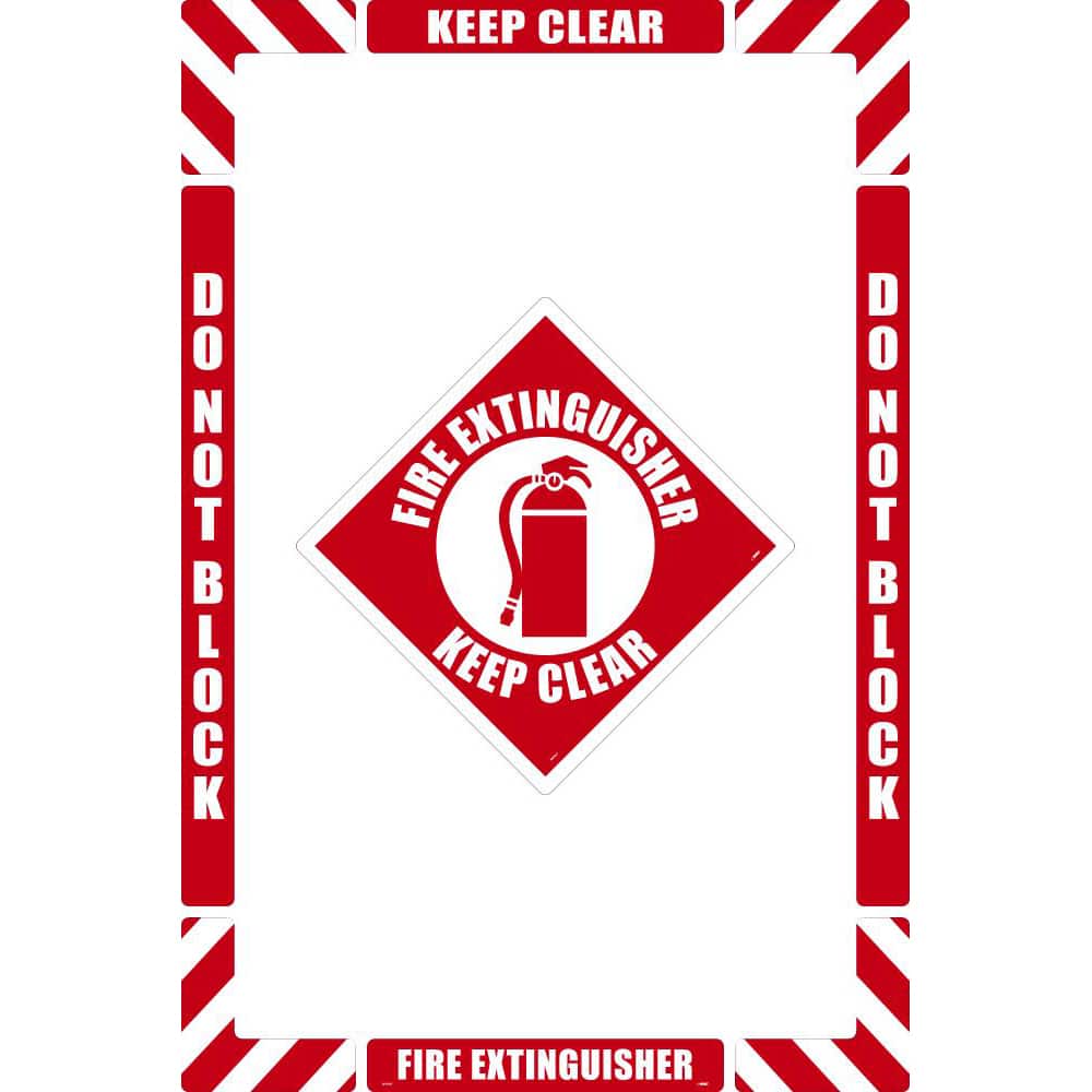 Accident Prevention Adhesive Backed Floor Sign: Rectangle, ''Fire Extinguisher Keep Clear''