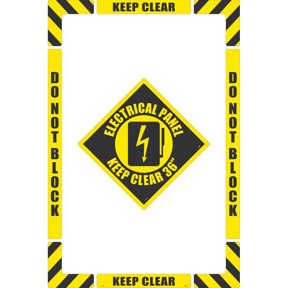 Accident Prevention Adhesive Backed Floor Sign: Rectangle, ''Electrical Panel Keep Clear 36 inch''