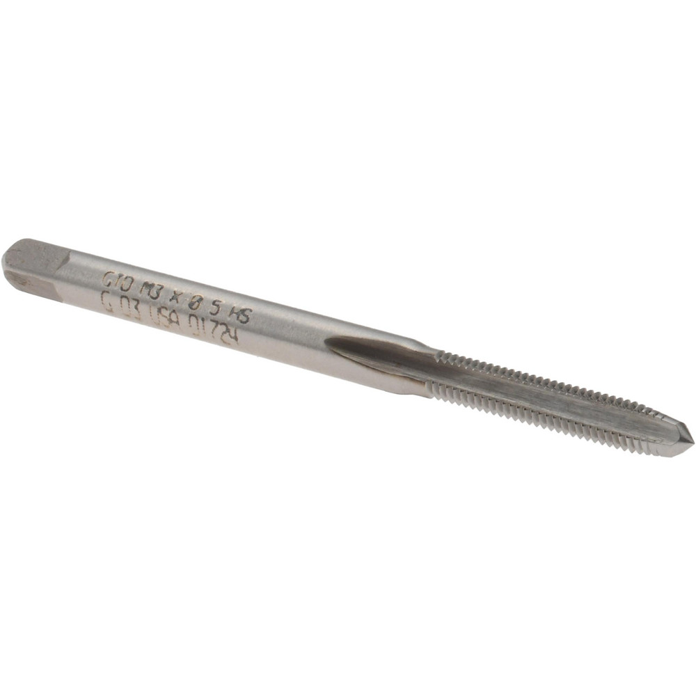 Straight Flute Tap: M3x0.5 Metric, 3 Flute, Plug Chamfer, 6H Class of Fit, HSS, Bright/Uncoated Finish