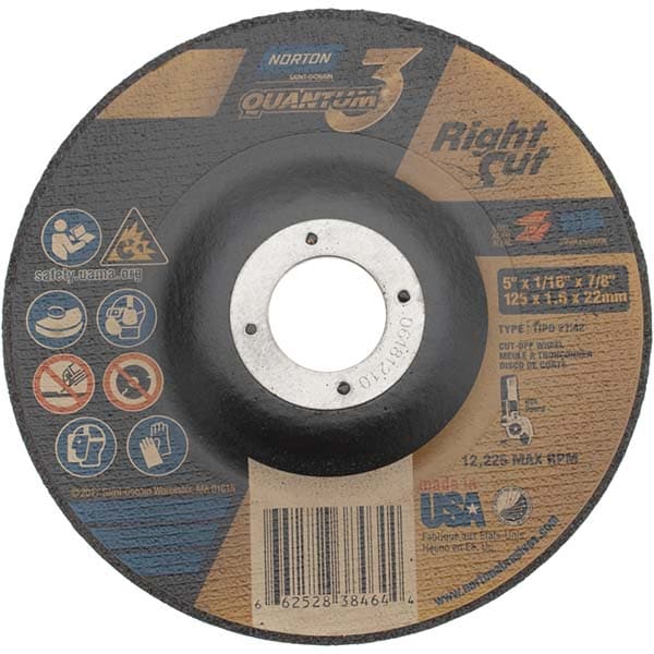 Depressed Center Wheel: Type 27, 5" Dia, Ceramic Alumina