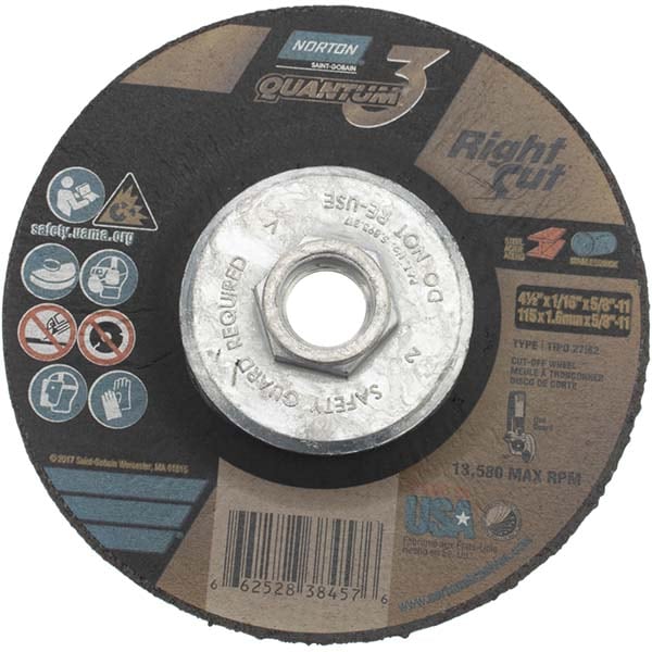 Depressed Center Wheel: Type 27, 4-1/2" Dia, Ceramic Alumina