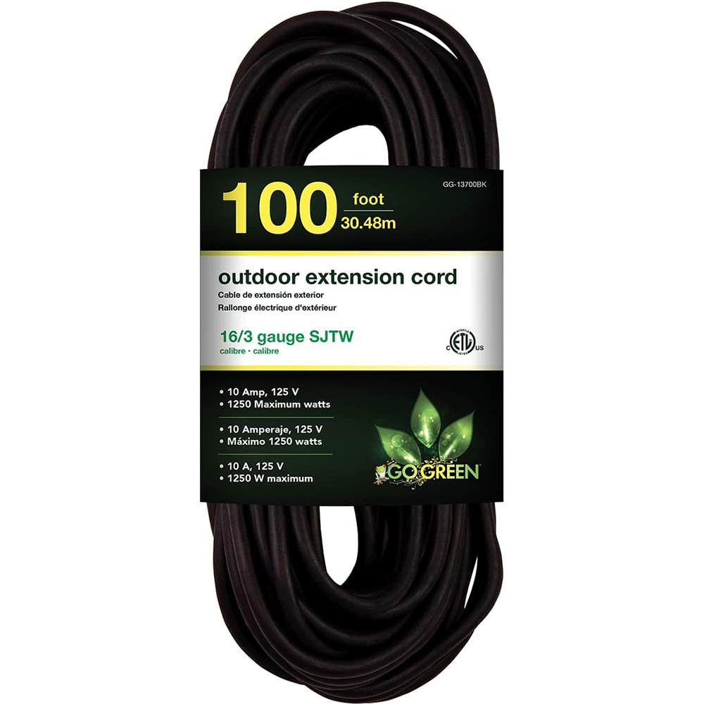 GoGreen Power Power Cords Cord Type Extension Cord Overall Length Feet 100 Cord Color Black Amperage 10  Part GG13700BK