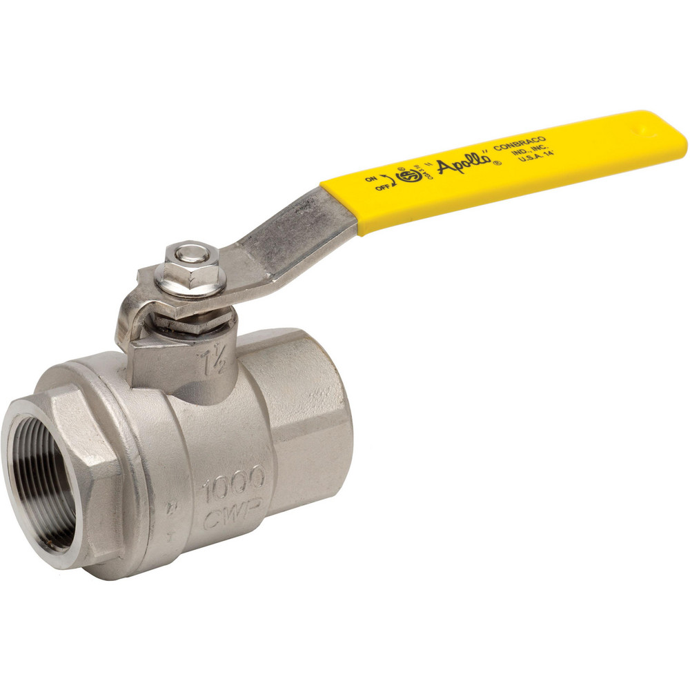 Manual Ball Valve: 1" Pipe, Full Port, Stainless Steel - 2-Piece, FNPT, 1,000 psi WOG