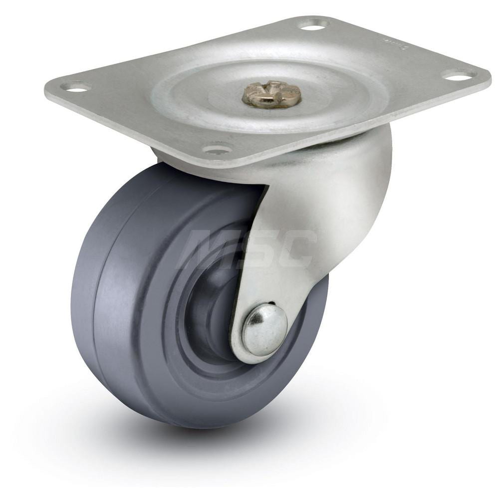 Swivel Top Plate Caster: Rubber, 2" Wheel Dia, 1-1/8" Wheel Width, 90 lb Capacity, 2-5/8" OAH