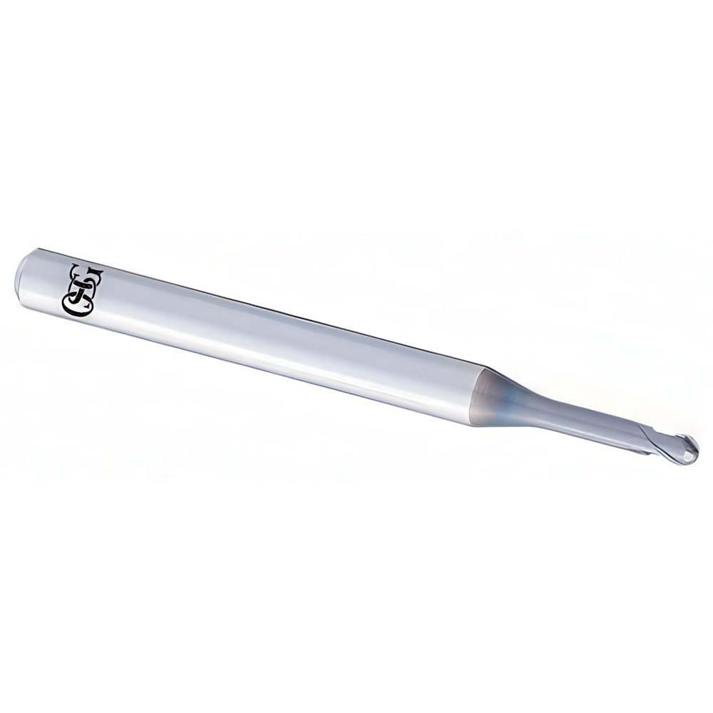 Ball End Mill: 1.00 mm Dia, 0.80 mm LOC, 2 Flute, Solid Carbide - 45.00 mm OAL, 4.00 mm Shank Dia, 30 deg Helix, DUROREY Finish, Single End, Series 8590