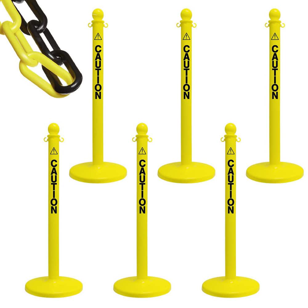Mr. Chain 96481-6 Stanchion with Caution Label & Chain Kit: Plastic, Yellow, 50 Long, 2" Wide 